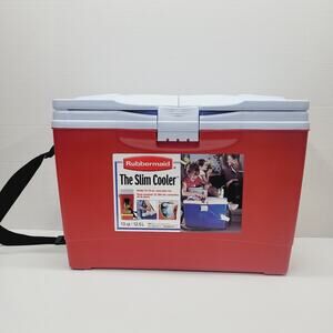 RUBBERMAID The Slim Cooler Red 13qt w/ Strap Dual Open Lid 12 cans 6" Width